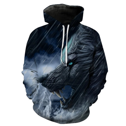 Men Animal Wolf Blue 3D Sweatshirt Hoodies