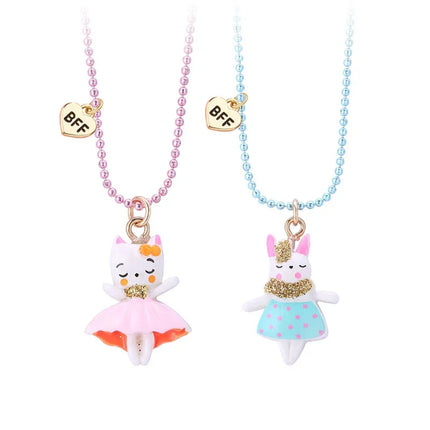 Girls 2PC Cartoon Resin Unicorn Pendant Necklace