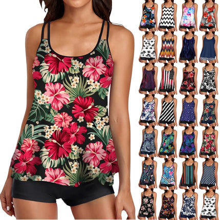 Women Blue Star Floral Tankini Sets