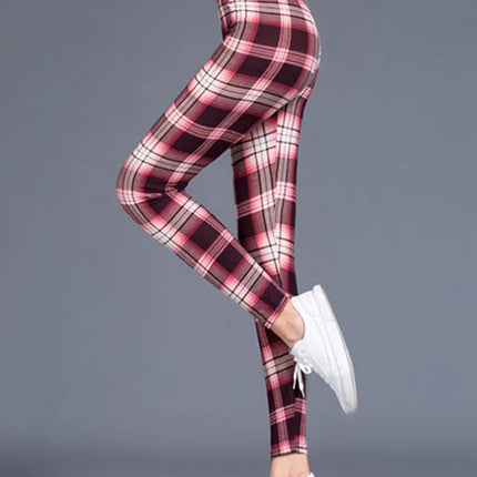 Women High-Elasticity Plaid Fitness Leggings