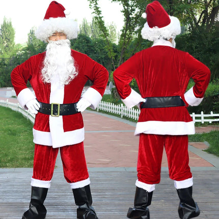 Unisex 3-6XL Golden Velvet Christmas Santa Claus Costume Set