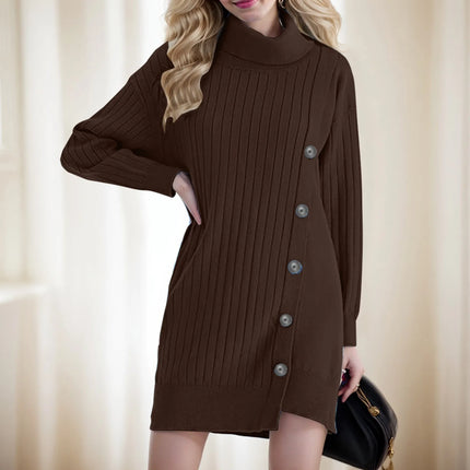 Women Turtleneck Long Solid Sweater Dress