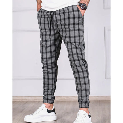 Men Plaid Striped Business Casual Straight Pants