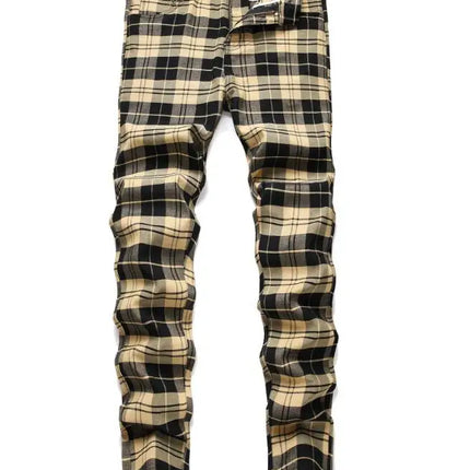 Men Business Casual Elastic Plaid Pants - Mad Fly Essentials