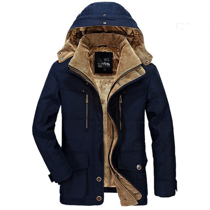 Men Long Winter Down Cargo Hooded Jackets