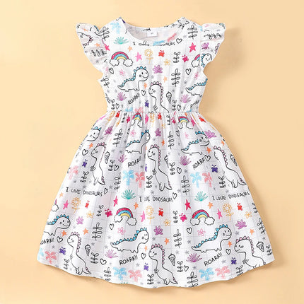 Girl Cartoon Animal Summer Ruffle Dress