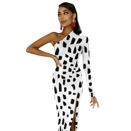 Women Dalmatian Animal Spotted Black Maxi Dress