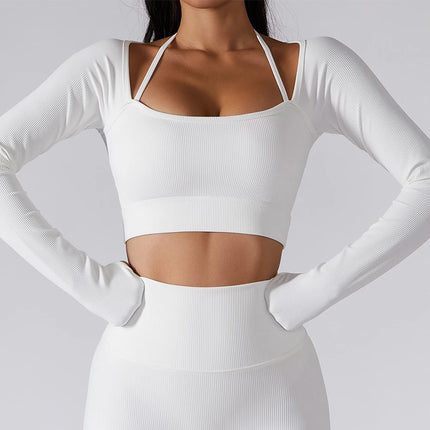 Women Seamless White Black Crop Top Yoga Activewear Sets