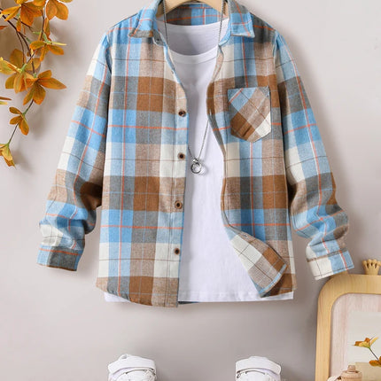 Boy Plaid Long Fall Shirt Jackets