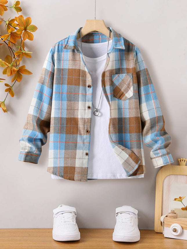 Boy Plaid Long Button Down Shirt Jackets