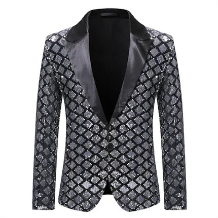 Men Plaid Sequin 3D Party Blazer