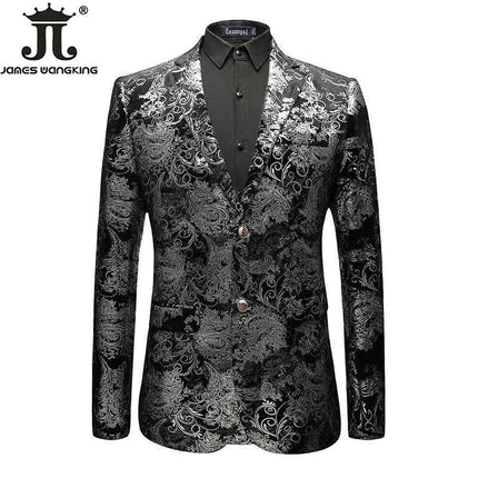 Men Velvet Silver Blue Business Formal Blazers.