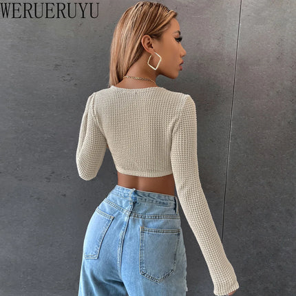 Women Long Stitch Crop Top Shirts