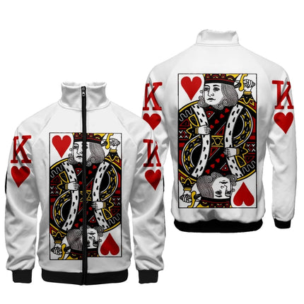 King Queen Couple Matching 3D Stand Collar Hoodies