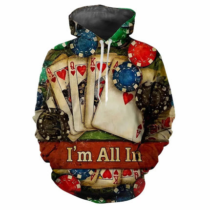 Men Hot 3D Poker Ace Spades Party Hoodies