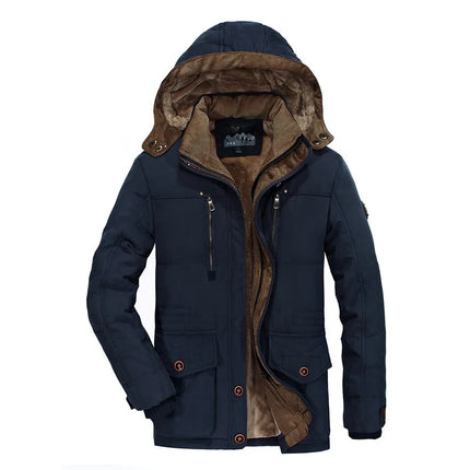 Men Long Winter Down Cargo Hooded Jackets