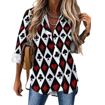 Women 3D Poker Party Cards Office Blouse