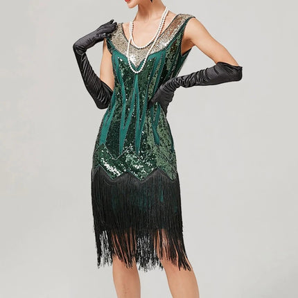 Women V Sequin Retro Fringed Costume Dress