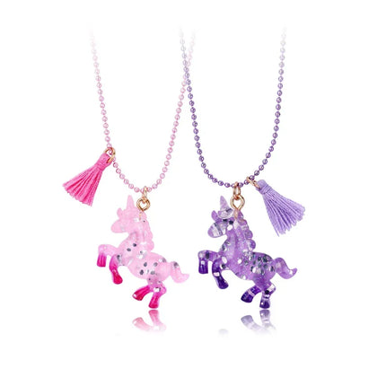 Girls 2PC Cartoon Resin Unicorn Pendant Necklace