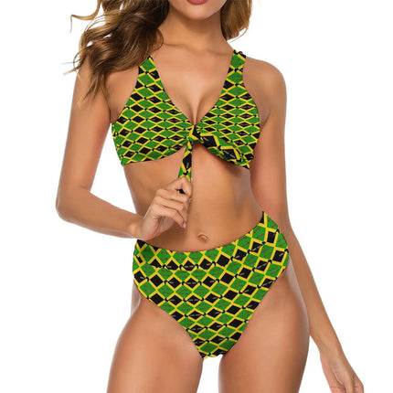 Women Green Yellow Jamaican Flag Swimwear