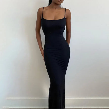 Women Spaghetti Black Purple Bodycon Maxi Dress