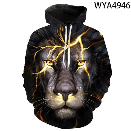 Men 2024 Lion 3D Streetwear Animal Hoodies