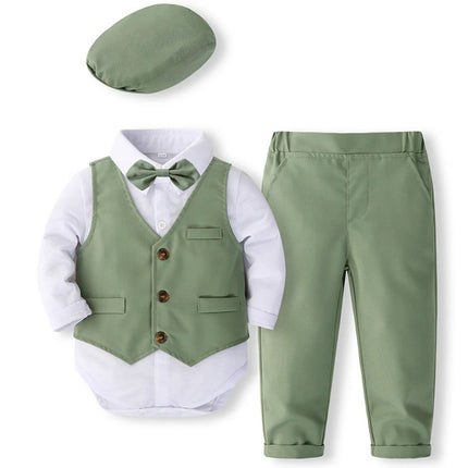 Baby Boy Green 5pc Bodysuit Vest Tie Hat Formal Wedding Set