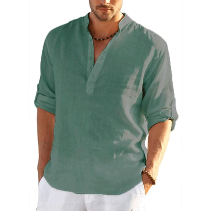 Men Solid Long Linen Casual Shirts