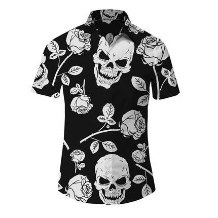 Men Hawaiian 3D Lapel Skull Party Shirts