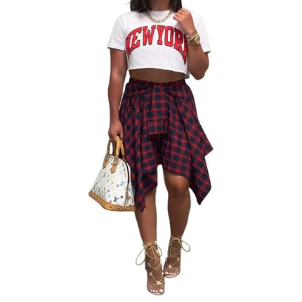 Women High Waist Plaid Mini Irregular Skirts