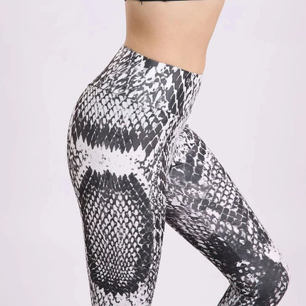 Women Snakeskin Elastic 3D Fitness Leggings