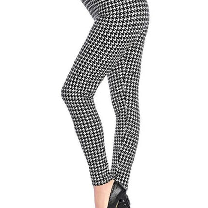 Women High Waist Vintage Houndstooth Leggings