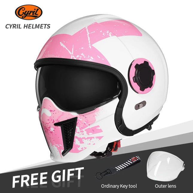 White Pink Combinable Open Face Motorcycle Helmet