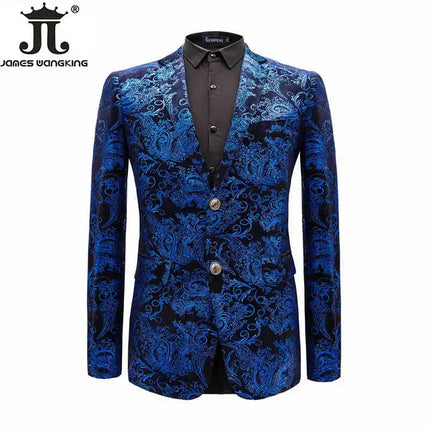 Men Velvet Silver Blue Business Formal Blazers.