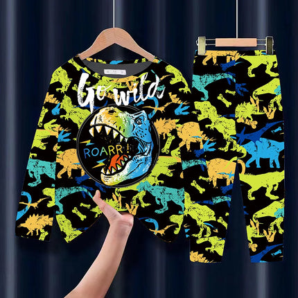 Boys Dinosaur Long-Sleeved Silk Pajamas Set