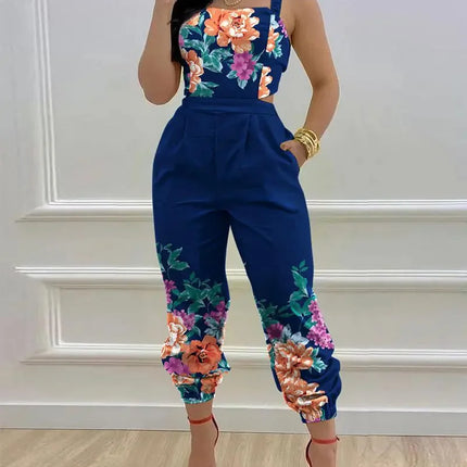 Women Backless Blue Bow Casual Jumpsuit