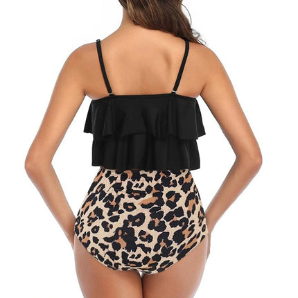 Women High Waist Leopard Print Tankini Sets