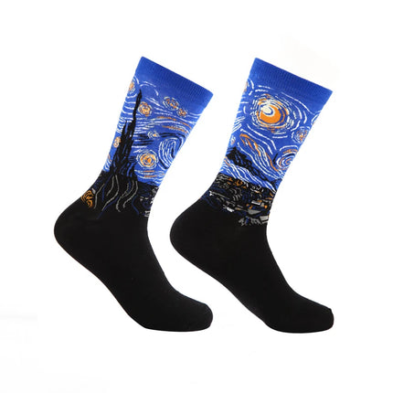 Men Starry Night Van Gogh Retro Mid-Tube Socks