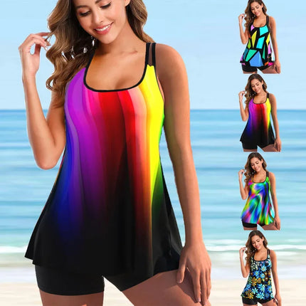 Women Rainbow Swirl 2pc Swimwear Tankini