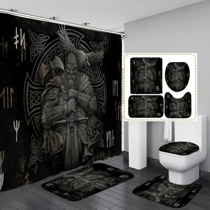 Home Viking Celtic Mythology Nordic Bathroom Shower Curtain Set