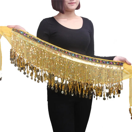 Women Gold Tassel Belly Dance Costume Skirt Wraps