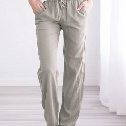 Women Drawstring Casual Wide Leg Pants