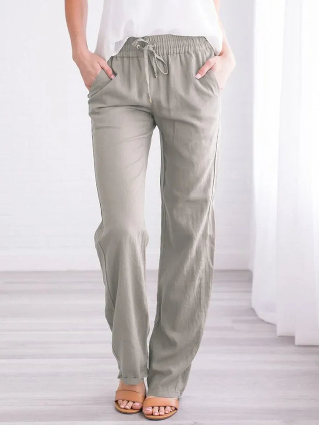 Women Drawstring Casual Wide Leg Pants