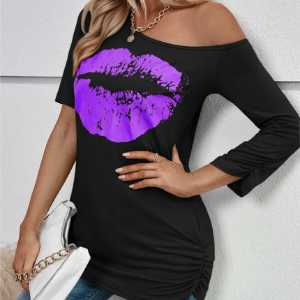 Women Casual Summer Lips 3D Gothic Shirts