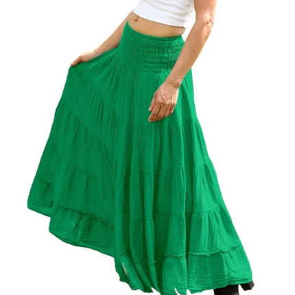 Women Green Bohemian Spring Maxi Skirt