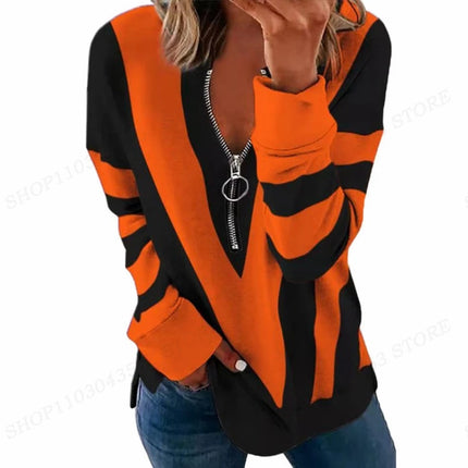 Women Striped Star Open Zip Sweaters