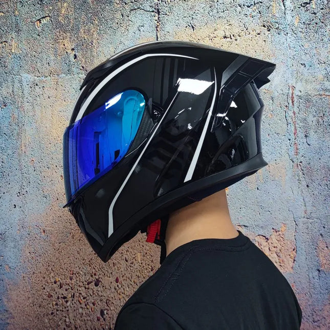 Motorcycle Full-Face Blue Black Capacete Helmet