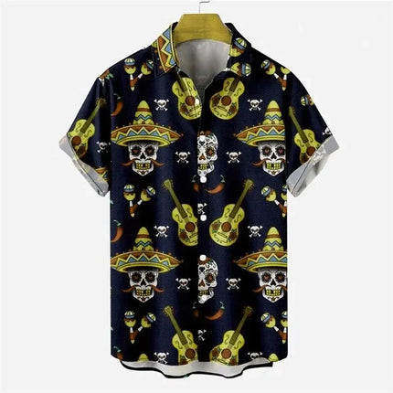 Men Vintage Skull Print 3D Hawaiian Shirts