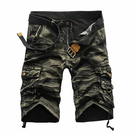 Men Solid Khaki Camo Cargo Shorts