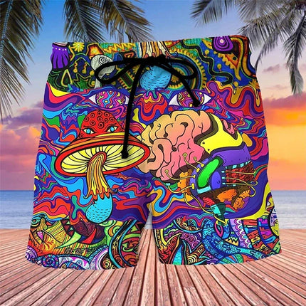 Men 3D Abstract Mushroom Hawaiian Boardshorts